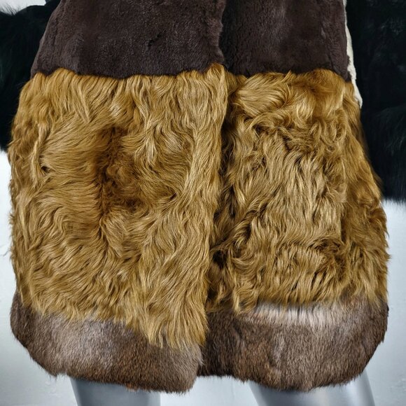 DIAGRAM~XS~BLACK ANIMAL PRINT GENUINE FOX FUR REAL CURLY LAMB MINK RABBIT COAT - Picture 3 of 16